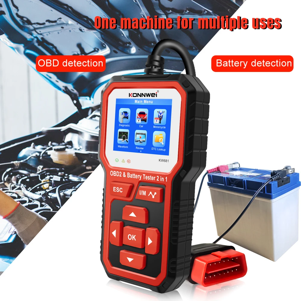 便利なkonnwei-kw681-2in1プロフェッショナルobd2スキャナー6v-12v車バイクバッテリーテスター2000-cca-eobd-can自動診断ツール