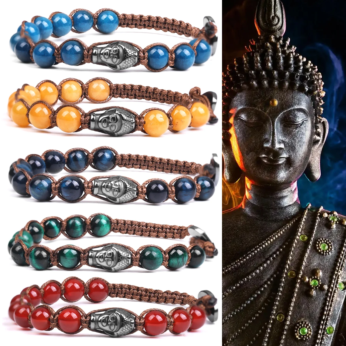 Glaubensarmband aus Naturstein Hämatit-Armband Gewebtes Verstellbares Glücksbringer-Modeschmuck Herrenarmband