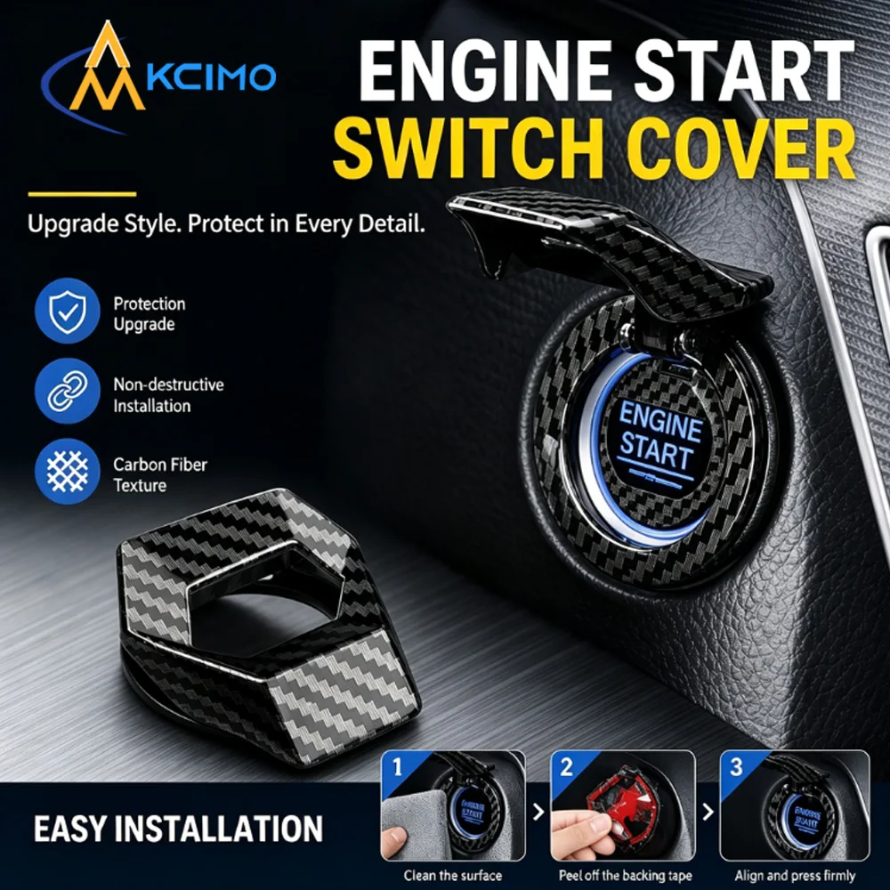 Kcimo 1Pc Self‑Adhesive Car One‑Key Start Stop Button Cover Anti‑Scratch Ignition Switch Decor Cap Engine Push Button Trim