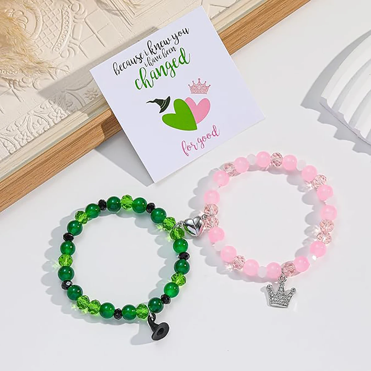 Wicked Friendship Matching Bracelets - Rhinestone Crown Witch Hat - BFF Couples Christmas Valentine's Day Gifts for Fans Party