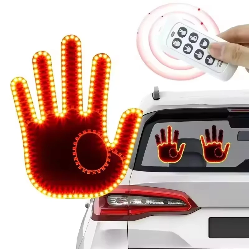 

12V Funny Car Finger Light With Remote Control Middle Three Seven Finger Gesture Light Auto RGB Yellow Brake Light