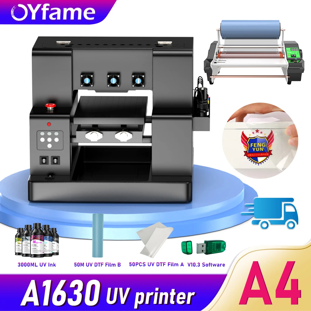 OYfame A4 UV Flatbed Printer Automatic XP600 UV DTF Sticker Printer A4 Label Phone Case UV Printer A4 For Bottle Acrylic Glass