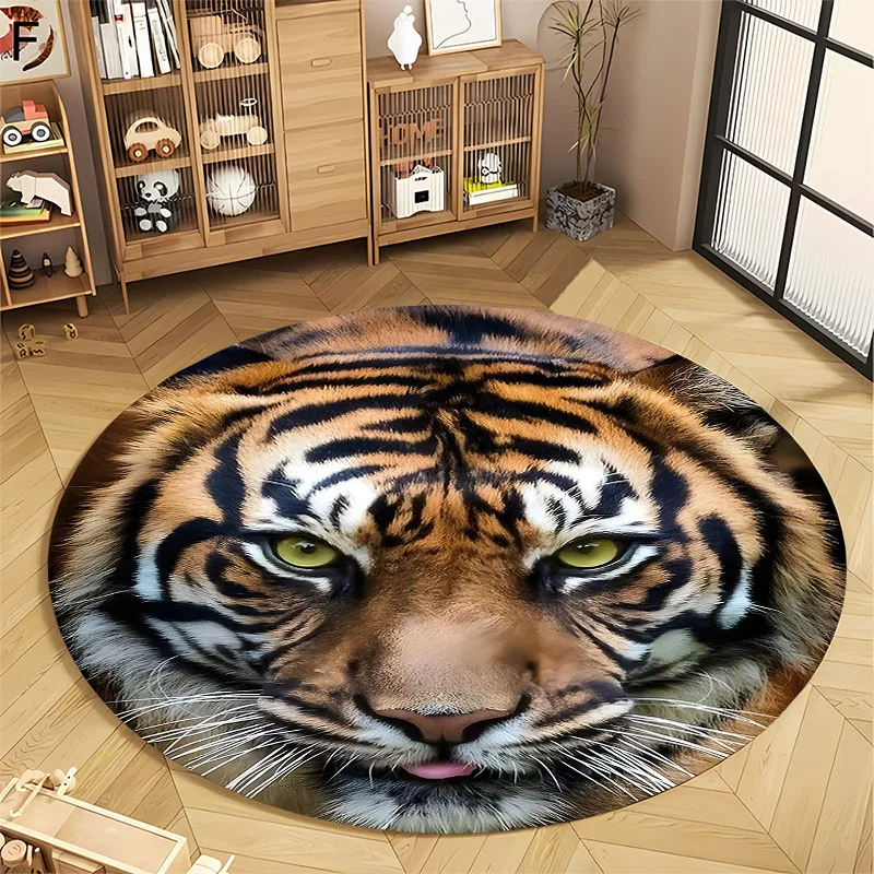 New Arrive! 3D Round Carpet with Tigre Print, Bedroom Living Room Sofa Decor Mat, Indoor Outdoor Portable Camping Rug Great Gift
