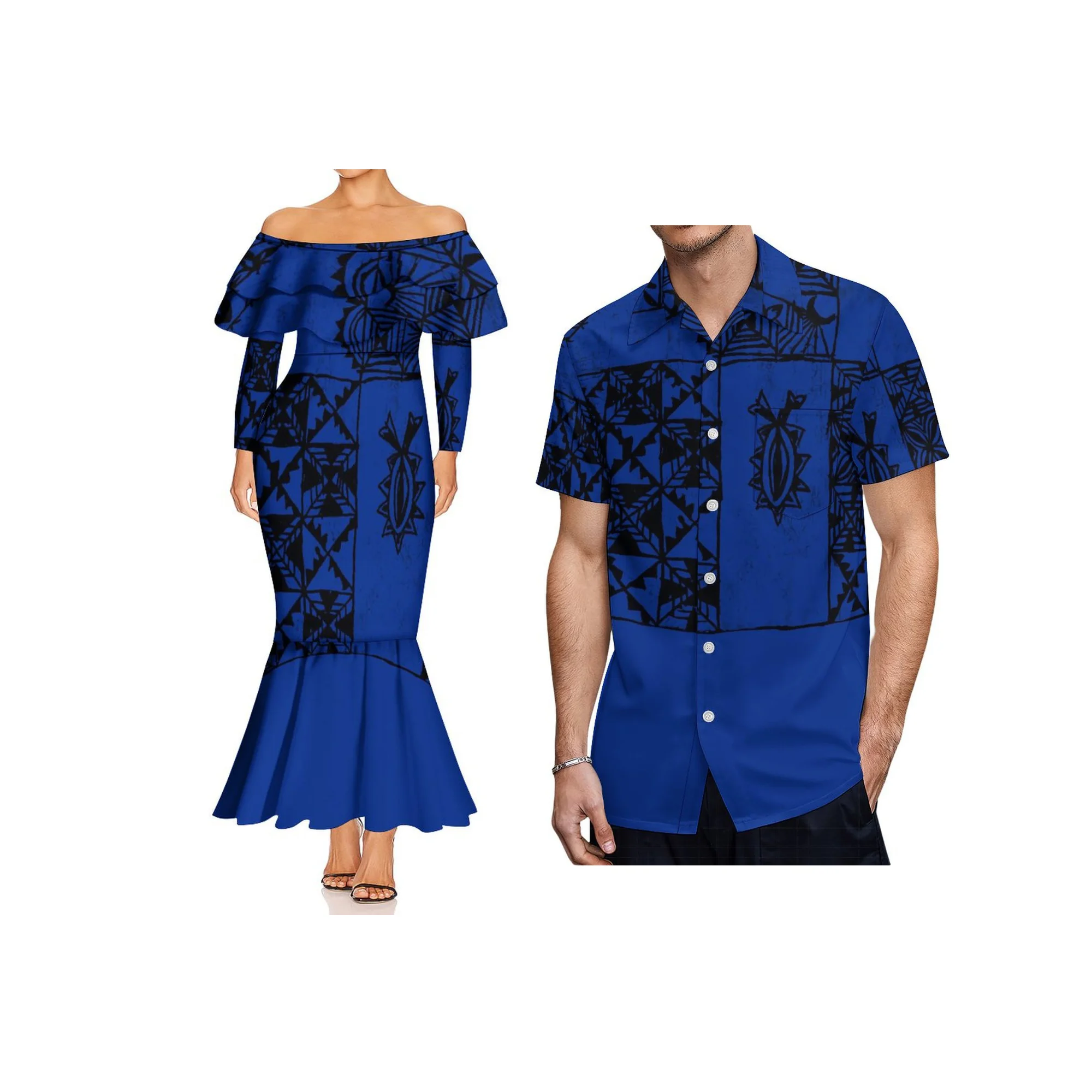 2025 New Design off Shoulder Long Sleeve Mermaid Dresses Custom Hawaiian Style Design Plus Size Ladies Dress Fishtail Prom Dress