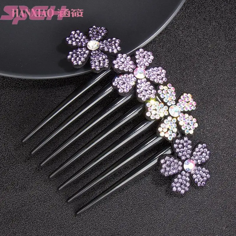 Hair insert comb hair accessories rhinestone flowers drill comb card simple versatile out headdress hairpin 7 teeth non-slip