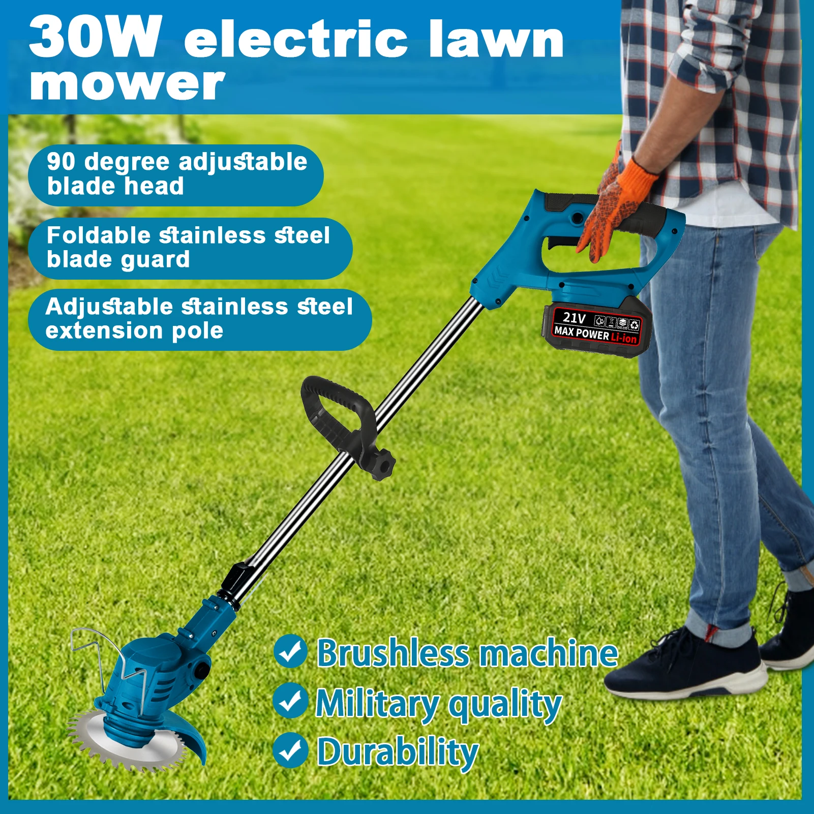 

Электрическая газонокосилка, литий-ионная аккумуляторная батарея, беспроводной триммер для травы, бытовой сад, дом, мощный медный двигатель