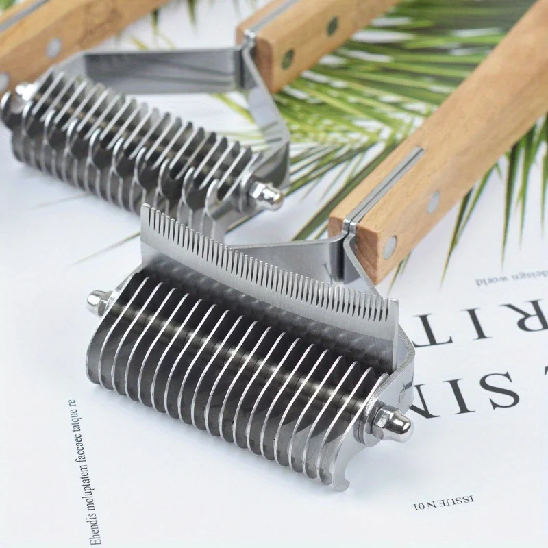 Pet Grooming Tool, Dog Rake Comb, Featuring A Combination Of Hair Trimming, Detangling, And Brushing. Made With A Solid Wood Han