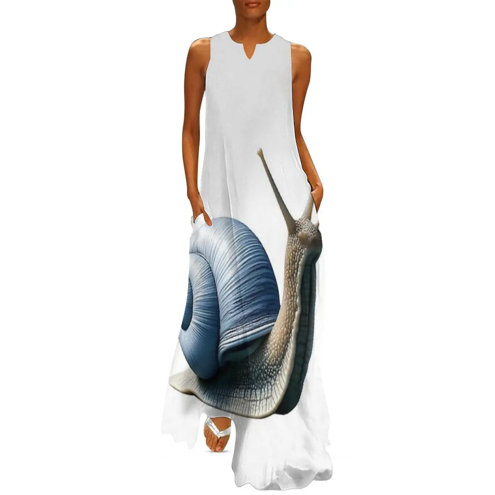 

Realistic drawing of snail with bluish shell Long Dress women's elegant loose dresses elegant women's dresses sale