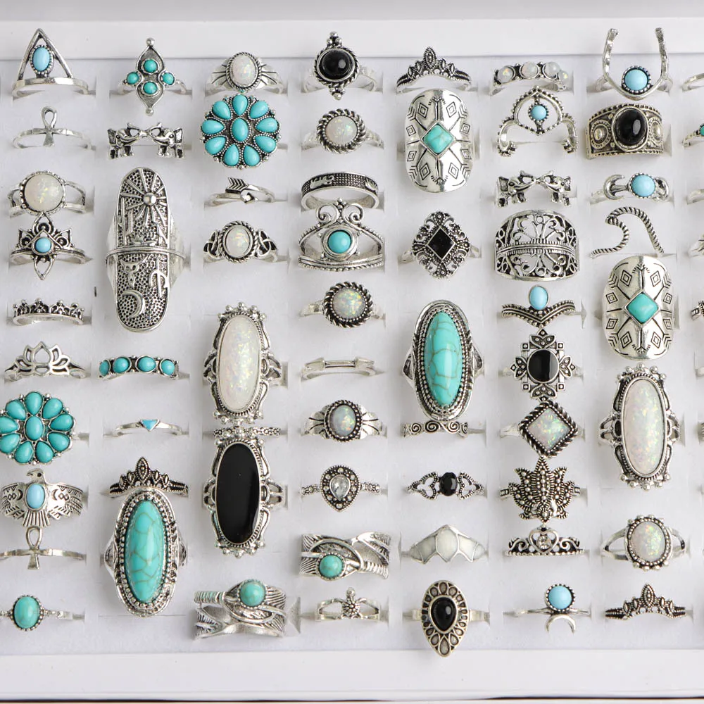 10/20/30/50/100 قطعة/الوحدة موضة جديدة خمر سحر الحجر الطبيعي خواتم للنساء مزيج نمط مهرجان مجوهرات هدايا الديكور الطرف