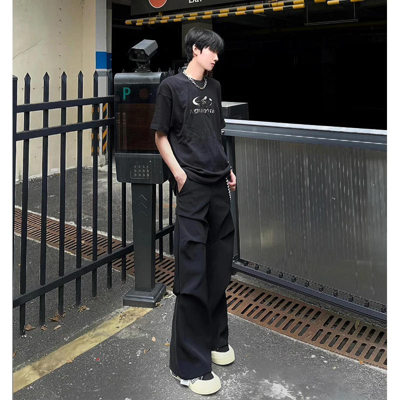 

Мужские брюки Cleanfit: повседневные, прямого кроя, летние, модные, черные, драпированные, расклешенные, из полиэстера