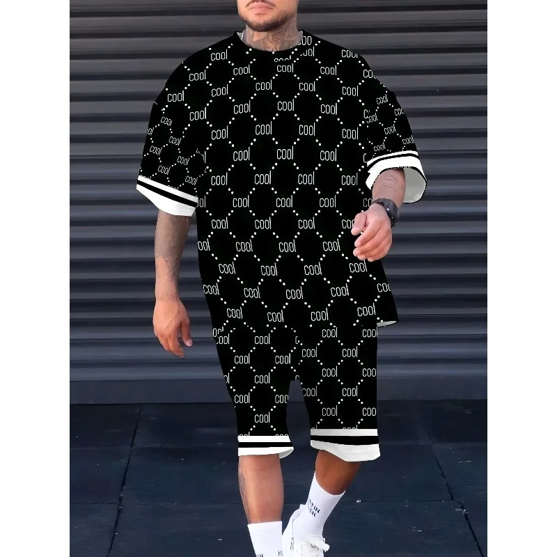 2025 Summer New Men's 3D Printed Casual Fashion Lightweight Breathable Outdoor Short Sleeved Shorts Set