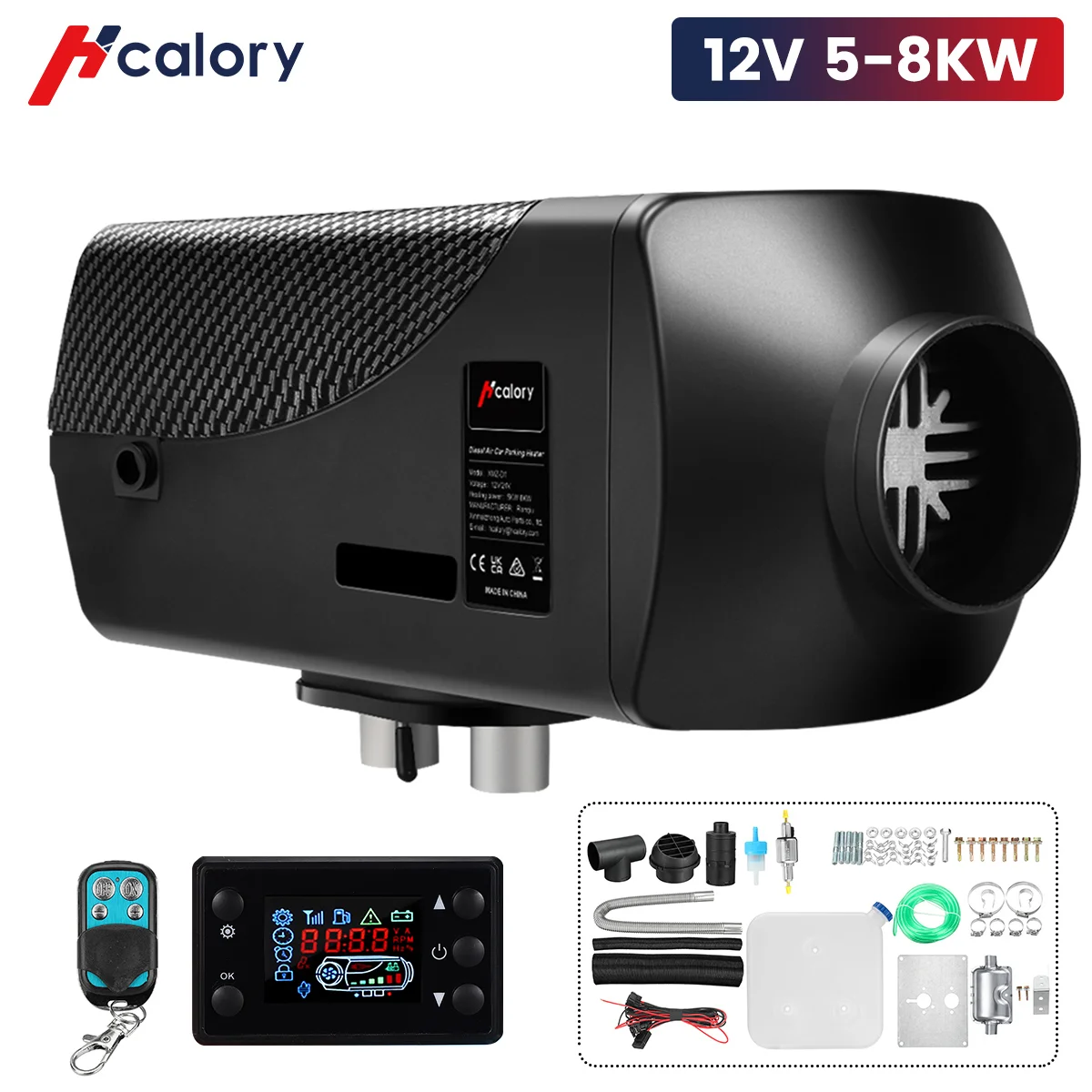 HCalory Car Heater 12V 24V  5-8KW for Webasto Diesels heater  LCD Monitor+Silencer for RV Car Truck Motor Home Boat Motorhom