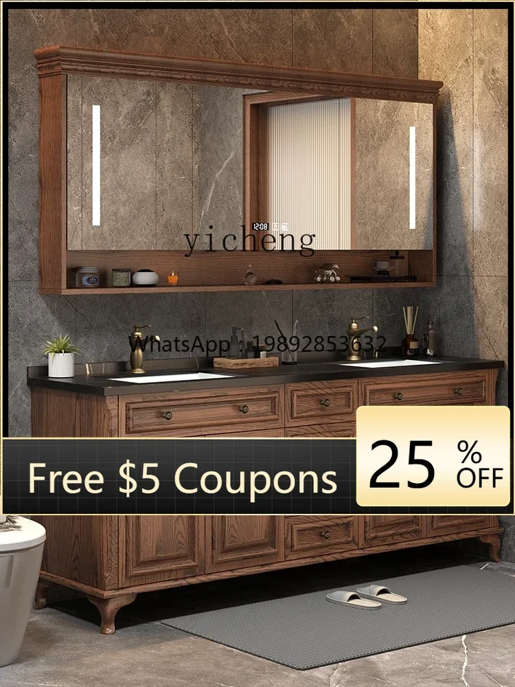 

rock slab bathroom cabinet combination bathroom solid wood floor-to-ceiling smart wash basin double basin
