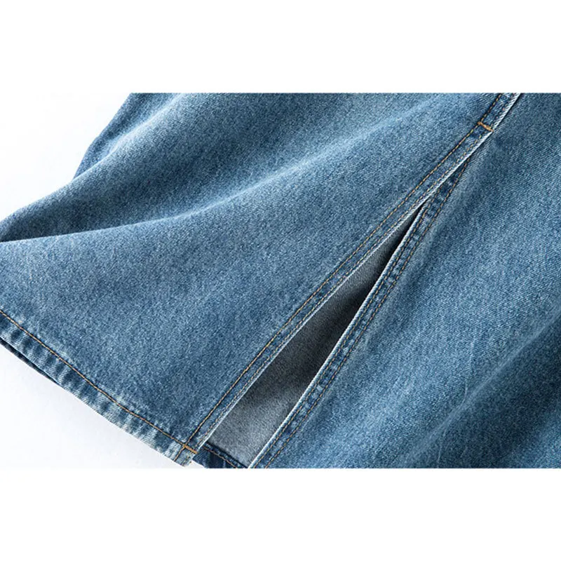 Vintage Style Back Slit Skirt for Women Designed with Leather Patch High Waist A-line Mid-length Straight Cut Conceals Flesh