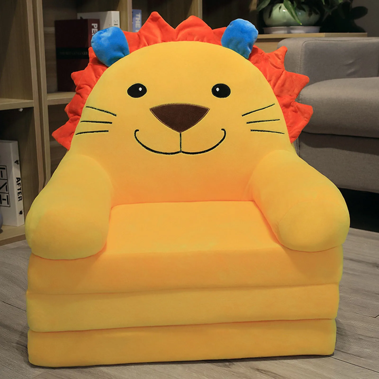 Children's 3-layer Folding Sofa Covers Plush Backrest Armchair 2 In 1 Foldable Children Sofa Covers Cute Cartoon Lazy Sofa Case