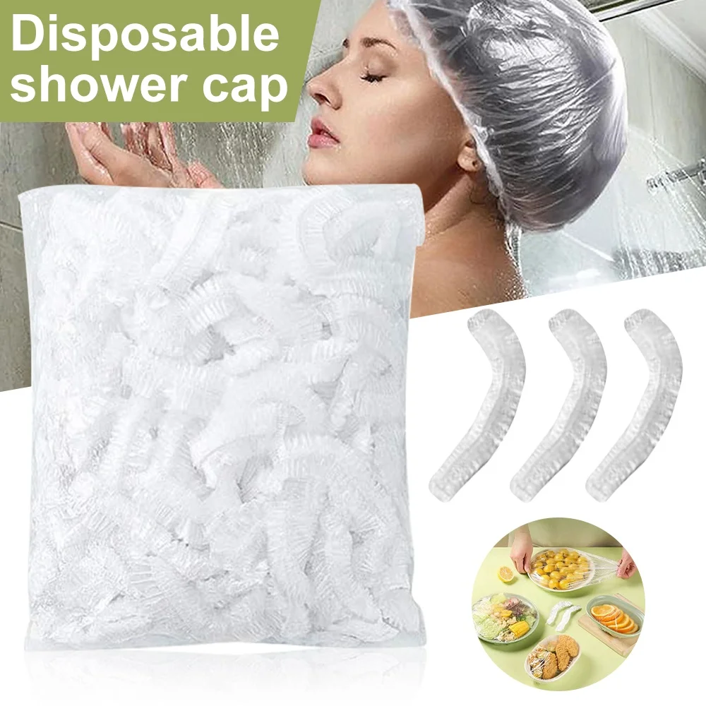 Disposable Transparent Shower Cap Reuse Disposable Food Cover Plastic Wrap Durable Elastic Food Lid For Kitchen Storage Shower