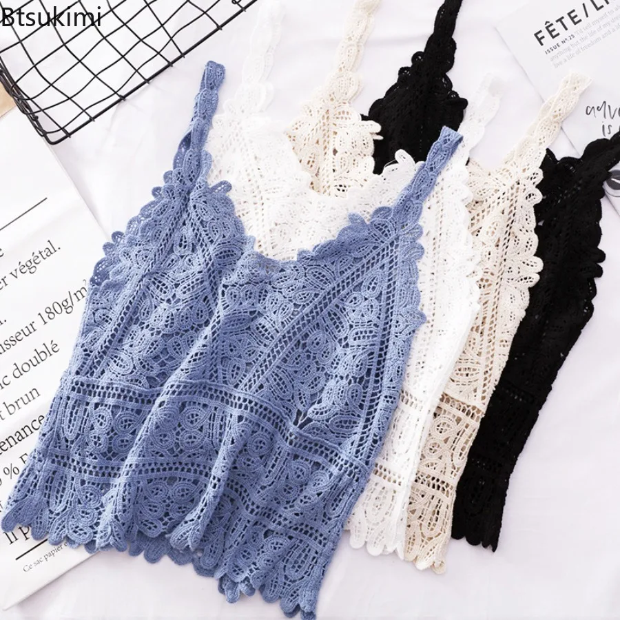 Women's Summer Hook Flower Lace Hollowed Out Vest Simple Waistcoat Slim Fit Versatile Camisole Small Vest Casual Pullover Top