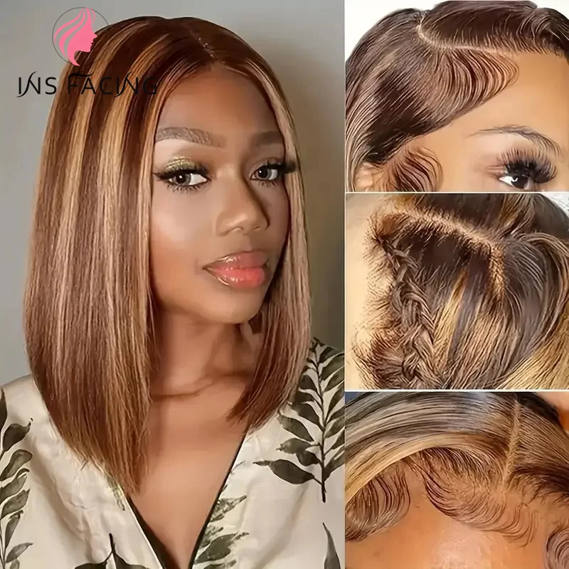 

INS FACIN 4x4 4/27 Straight Lace Front Wigs Short Bob Human Hair 180% Density Wigs for Black Women Remy 100% Human Hair Wig