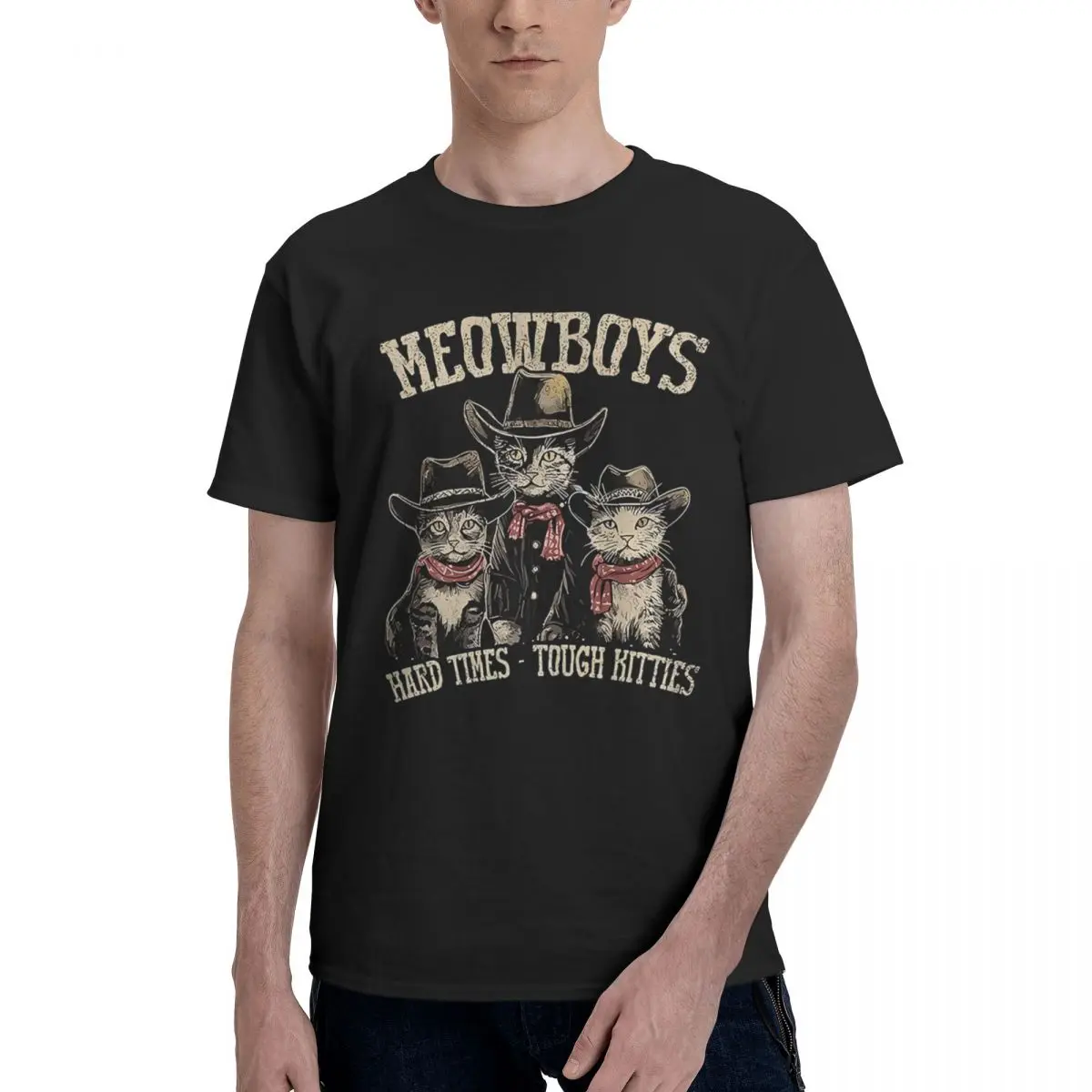 

Cowboy Cats 100% Cotton Casual Breathable Confortable Vintage Funny Men's T-Shirt Men's Shirt