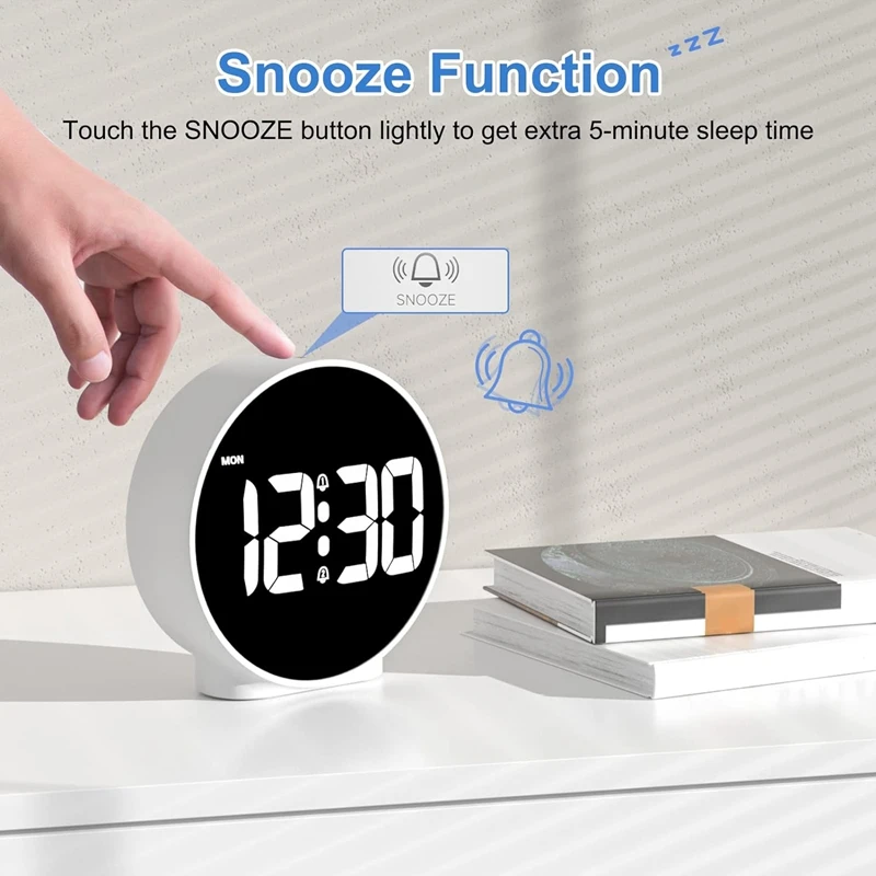 Alarm Clock Digital Travel Alarm Clocks Bedside Battery Mains Powered Dual Loud Alarms For Heavy Sleepers Clock White Durable