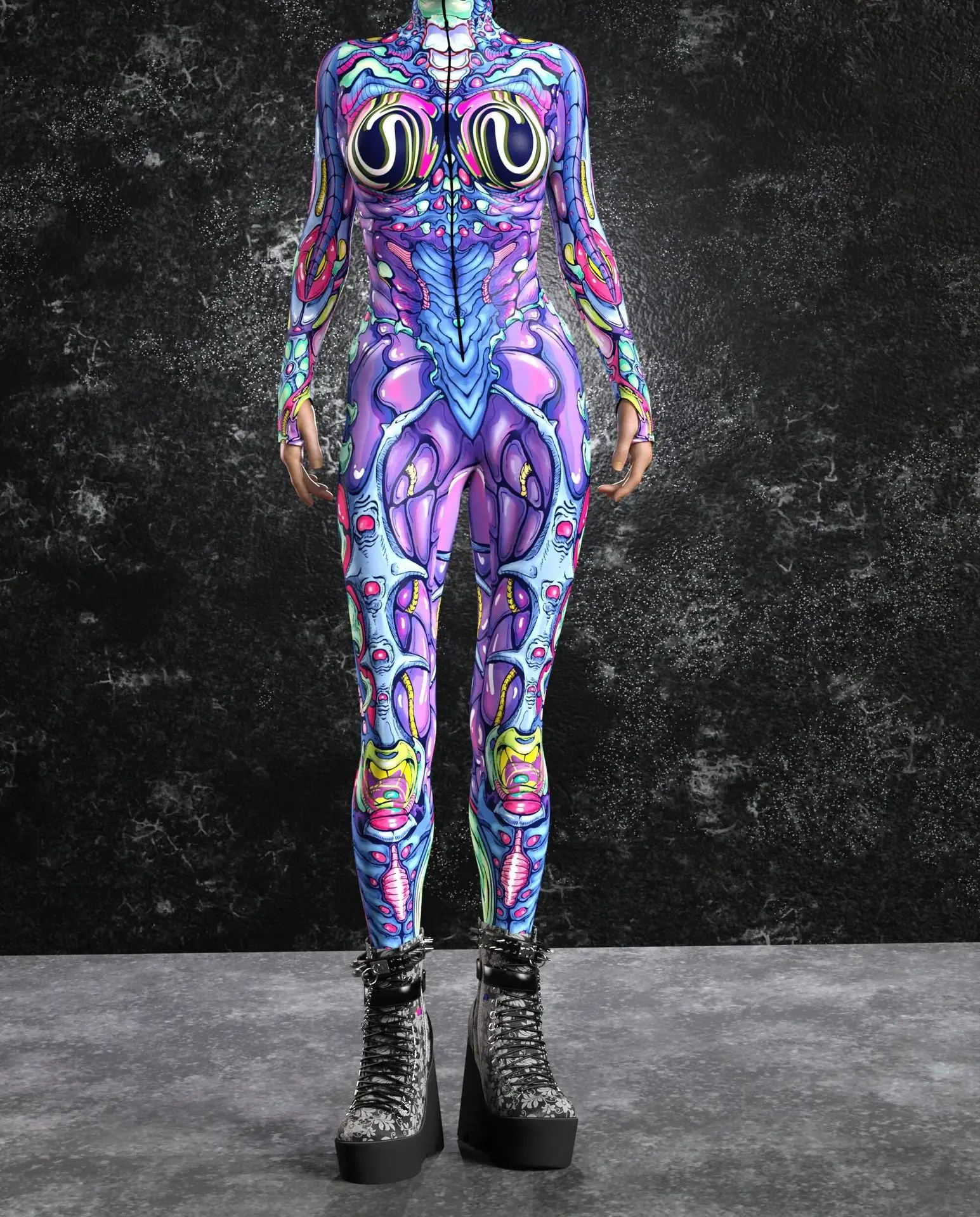 Gothic Punk Muscle Skull Jumpsuit Holiday Party Cosplay Allen Costume New Year Xmas Shows Women Bodysuit Performance Zentai