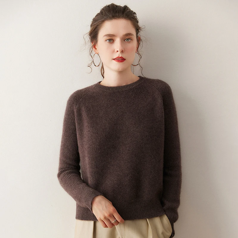 

High-end 100% Cashmere Pullover Sweater Autumn Winter Women O-neck Soild Lazy Style Loose Delicate Soft Kintwear Coats Office