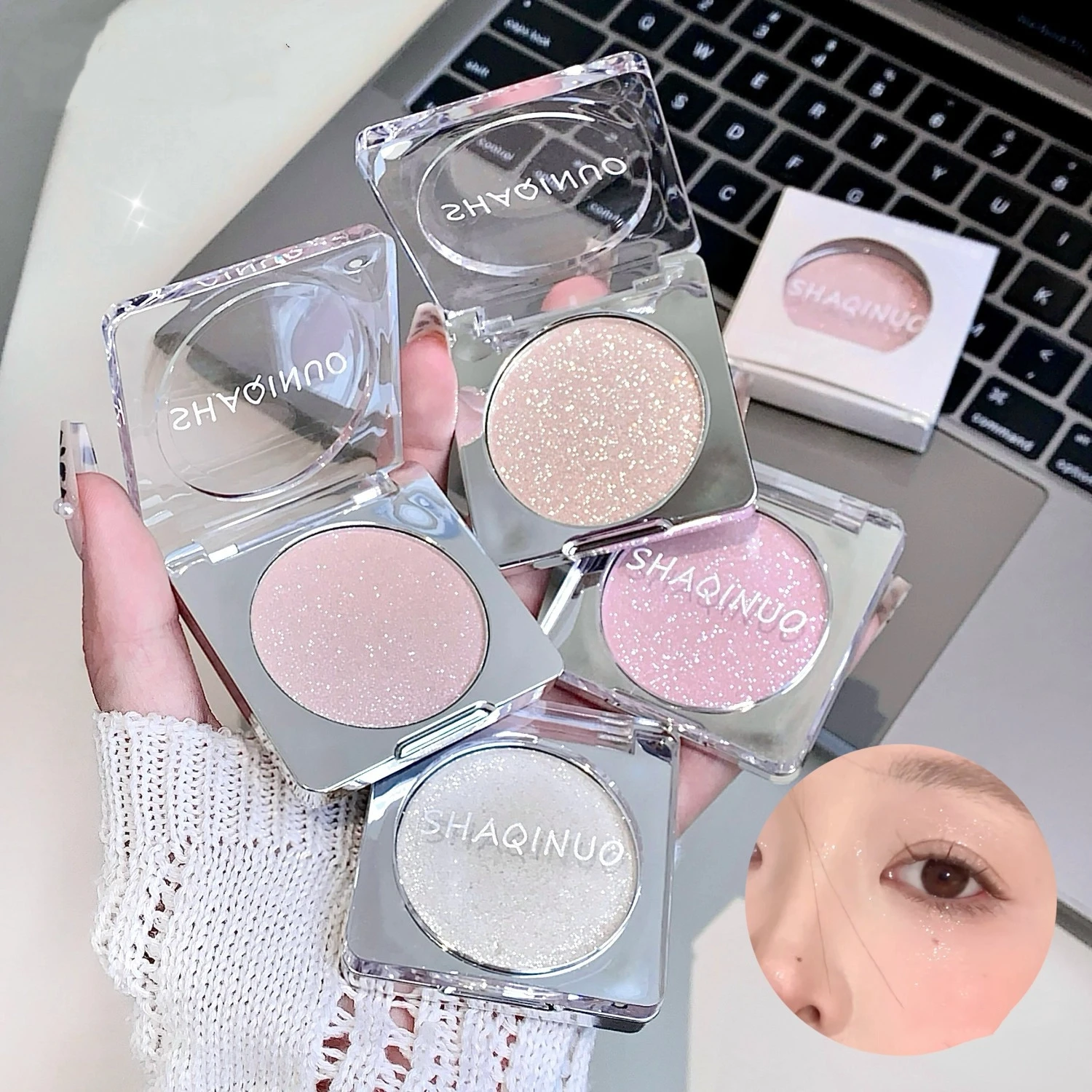 Monochrome Glitter Highlighter Contour Brighten Face Body Sparkle Shimmer High Gloss มันฝรั่งบด Diamond High Light Palette
