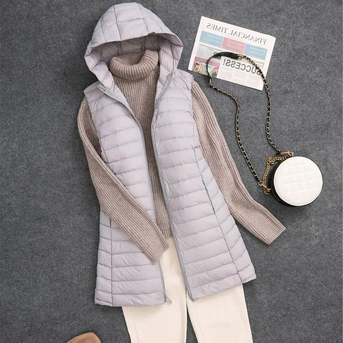 

Autumn Winter Sleeveless Hooded Down Waistcoat Coat Women Warm Ultra Light White Duck Down Vest Ladies Long Tank Parkas Outwears