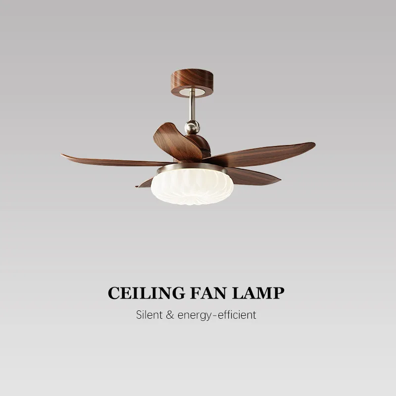 French Vintage Ceiling Fan Light, Retro Wood Fan with LED, Eye-Protecting & Silent, for Living Room Bedroom Kids Room