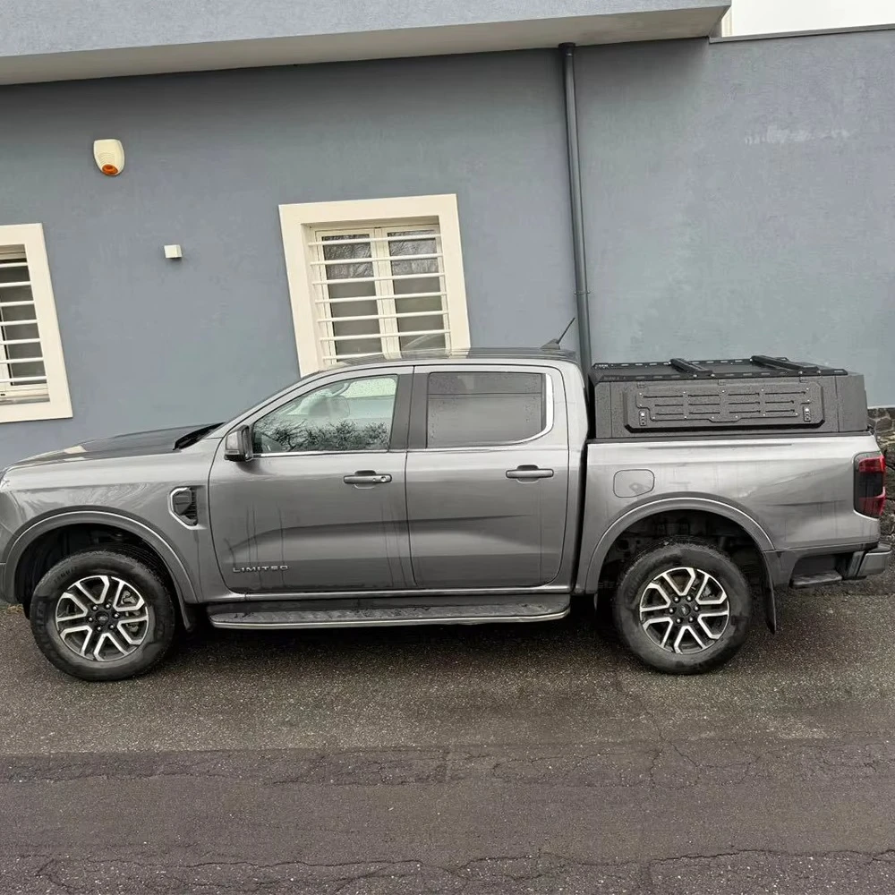 4wd Offroad Waterpoof Rustless Bed Caps Next Gen Ranger Aluminium Canopy Lightweight Hard Topper with 3 Doors Open and Cross bar