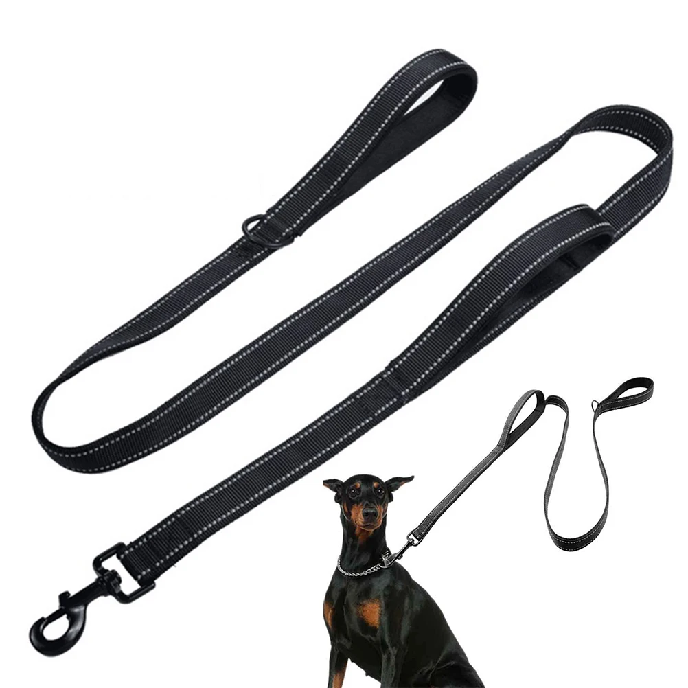 

Reflective Nylon Double Handles Dog Training Leash Heavy Duty Durable Walking Lead for Large and Medium Dogs (Black)