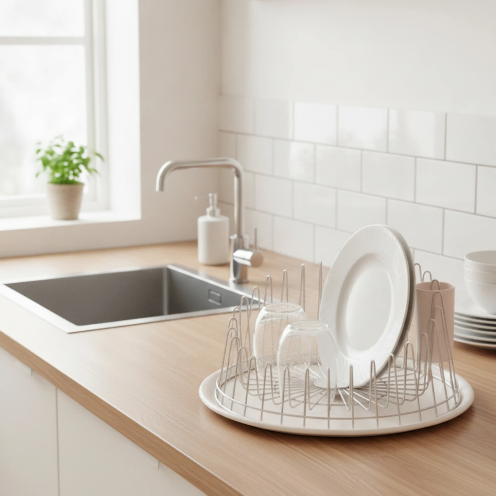 Rotating Dish Drying Rack Space-Saving Circular Dish Rack with Rotating Base Plate Organizer Compact Rust-Resistant