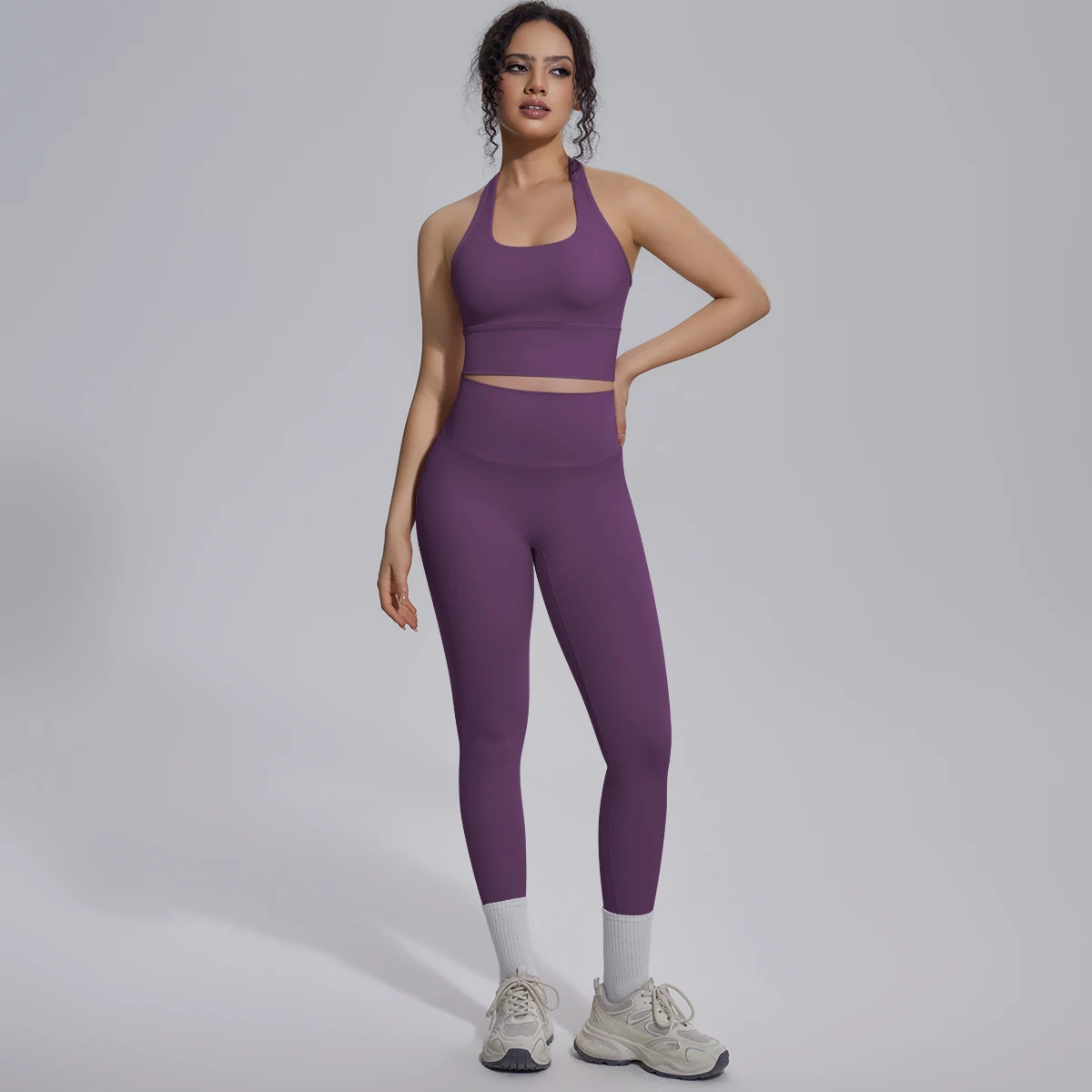 Rooftrellen New Women's Two-piece Set Fitness Sports Solid Color Yoga Set Summer Quick Drying Legging Pants Gather I-shaped Vest