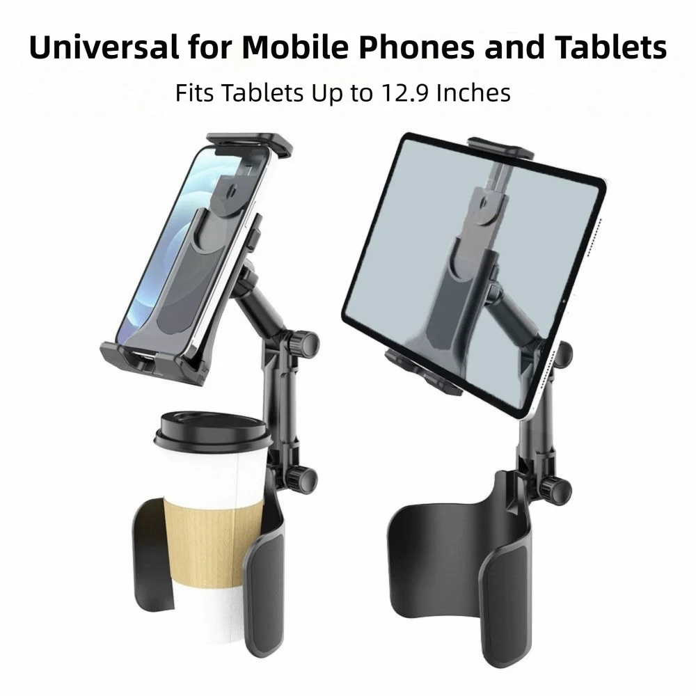 2-in-1 Car Cup Holder Adjustable Long Arm 360 Degree Rotation Phone Mount Navigation Stand Space-Saving Quick Installation