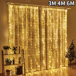 Christmas Fairy Garland Curtain Light USB Festão LED String Light, Decoração para casa, Lâmpada decorativa de feriado, Ano Novo, 8 modos