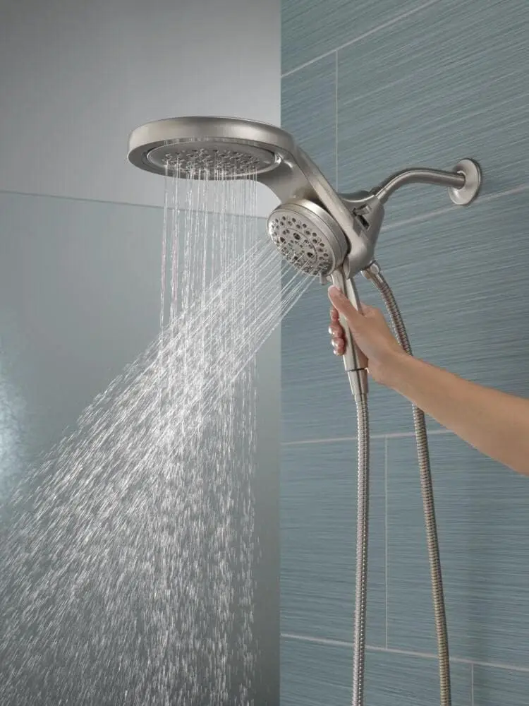 Faucet HydroRain 5-Spray H2Okinetic Dual Shower Head with Handheld Spray, Brushed Nickel Shower Head with Hose