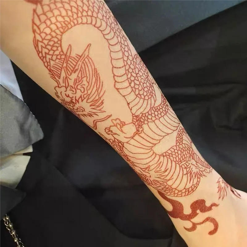 Waterproof Temporary Tattoo Stickers Big Size Red Dragon Arm Legs Body Art Fake Tatto Long Lasting Men Women Tarragon Decals 1PC