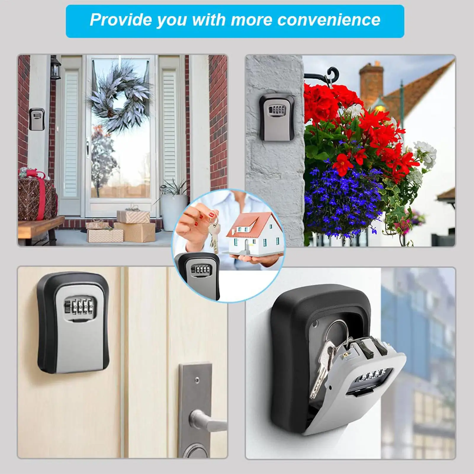 Wall-Mount Key Lock Box 4 Digit Code Security Key Safe Secret Organizer Box No Key Home Office Weatherproof Safe Key Keeper