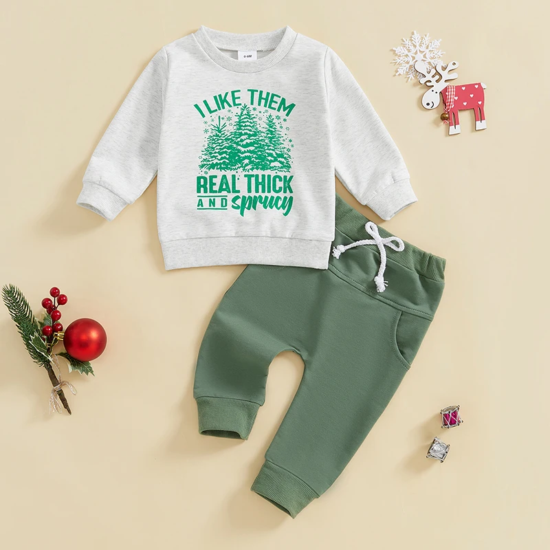 Baby Boy Girl Christmas Outfit Letter Print Long Sleeve Pullover Sweatshirt Elastic Waist Pants with Pockets