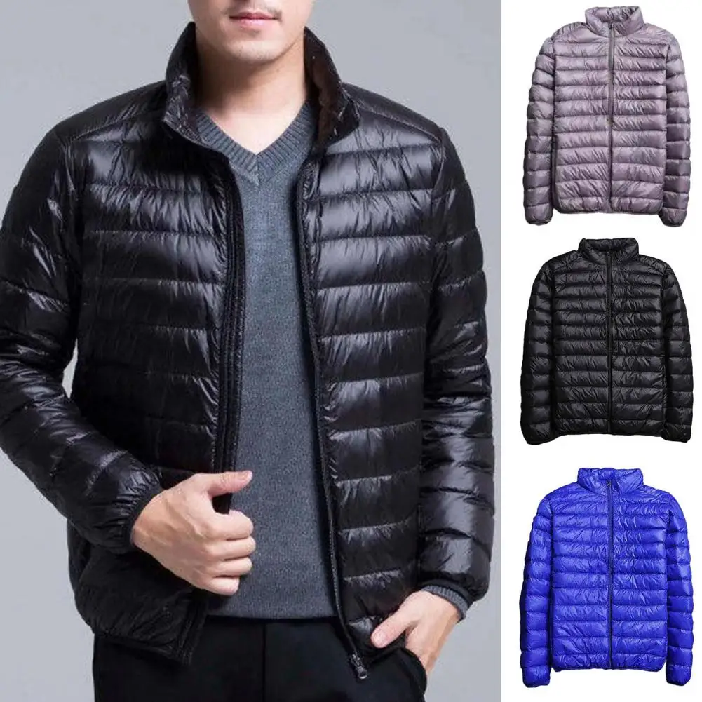 Men Winter Jacket Solid Color Men Outerwear Stylish Men's Lightweight Padded Jackets with Stand Collar Zipper Placket for Autumn