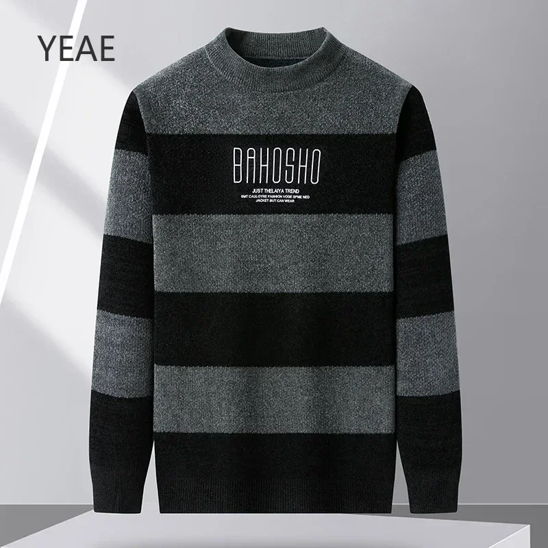 YEAE Crew Neck Pullover Men Knit Striped Sweater Male Mens Luxury Designer Clothing Sweatshirts Long Sleeves Winter Man Nueter