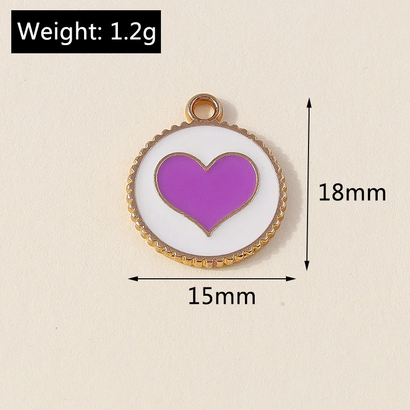 10pcs Kawaii Enamel Colorful Round Love Heart Charms Pendants for Necklaces Earrings DIY Handmade Jewelry Making Accessories