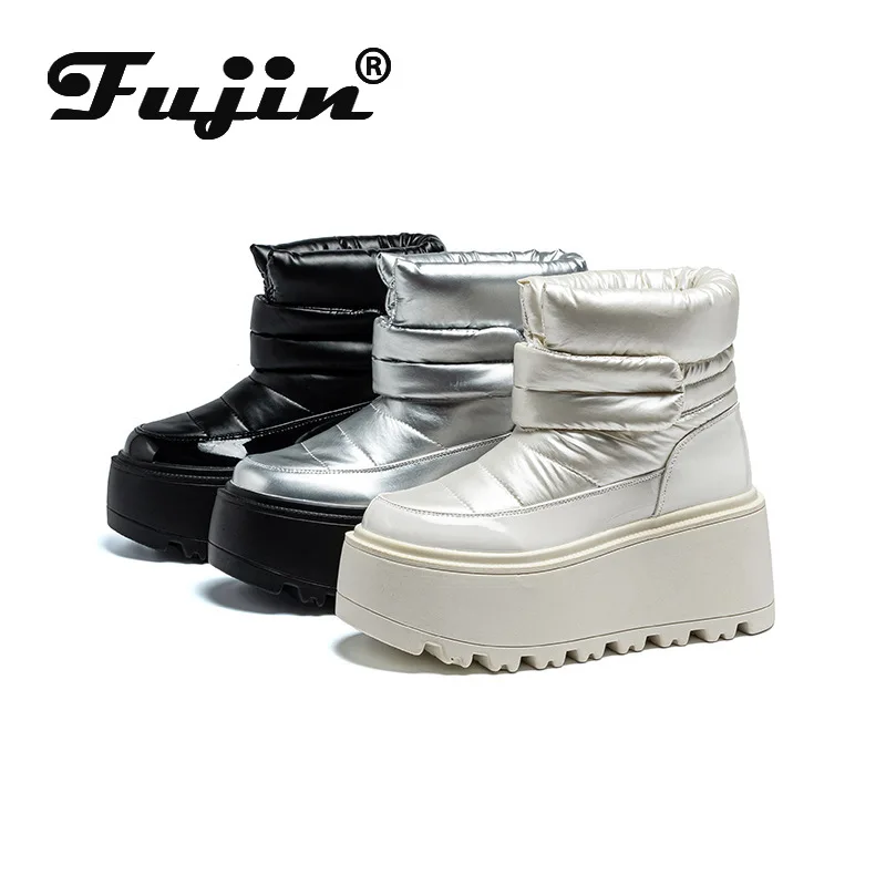 

Fujin 8cm 3 Inch Women Snow Boots Down Leather Waterproof Winter Boots Ankle for Women Short Boots Warm Fur Fashion Shoes