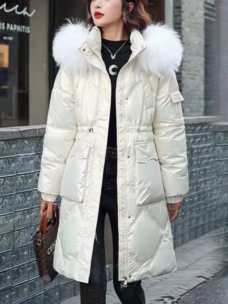 2023 Herfst Winter Capuchon Bontkraag Lange Parka 'S Mujer Dikke Warme Dons Katoenen Gewatteerde Dames Casual Hoodies Jas Dames