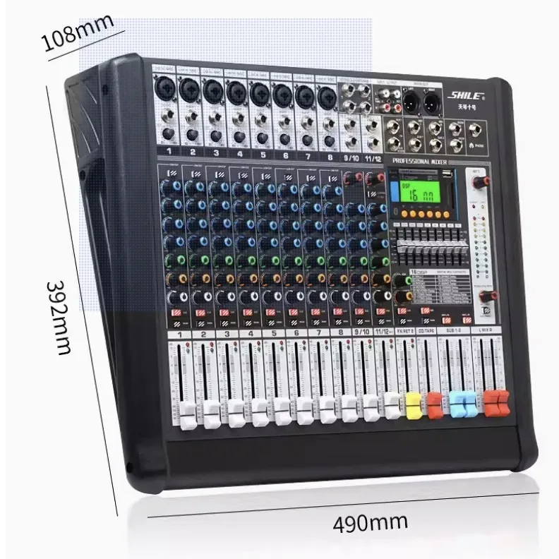 Professional 12-Channel Mixer, DSP Digital Bluetooth Effects Processor for Stage Meeting Room, Audio Mixing Console