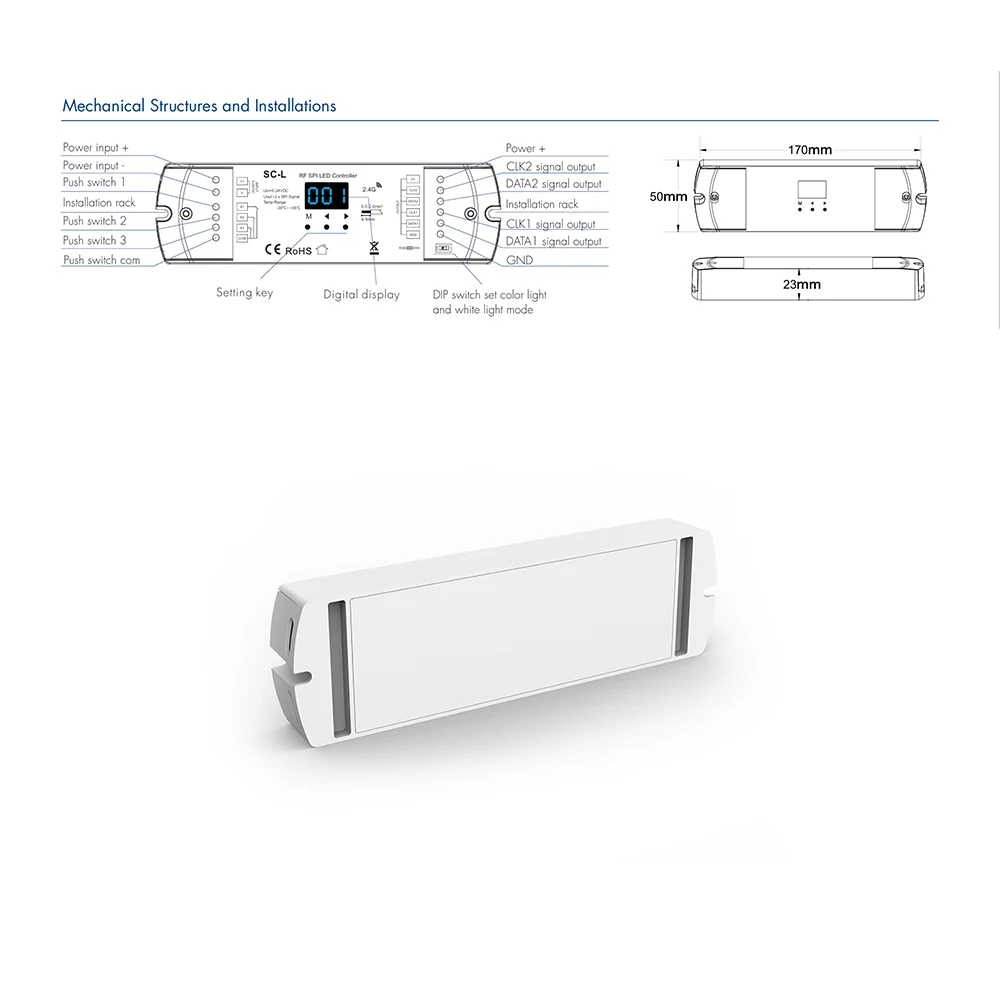 Skydance SC-L DC5-24V 2.4GHzRF + Interruptor SPI 900Pixels Controlador TTL Para WS2811 WS2812 WS2813 WS2815 RGBIC/RGBWIC LED Strip