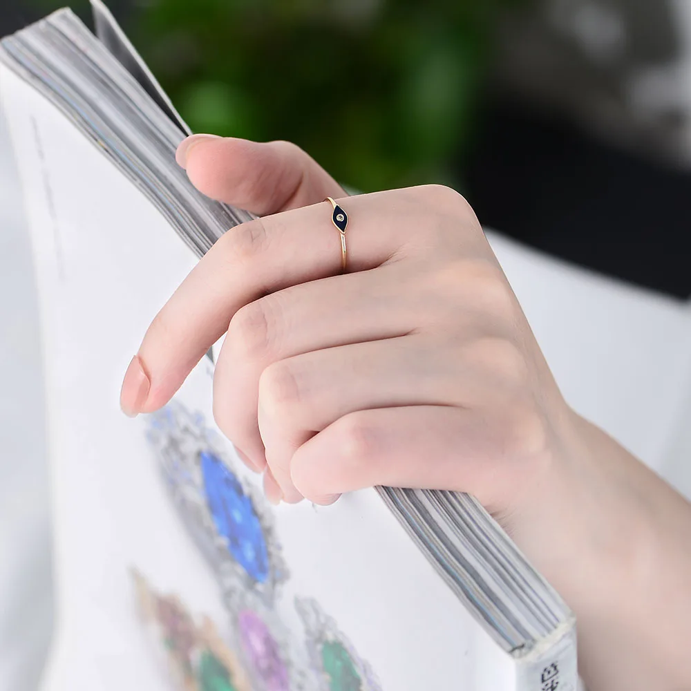 خواتم مطلية بالذهب 14 قيراط للنساء ، مجوهرات إيبوكسي للعيون الشريرة ، زركونيا مكعب #5