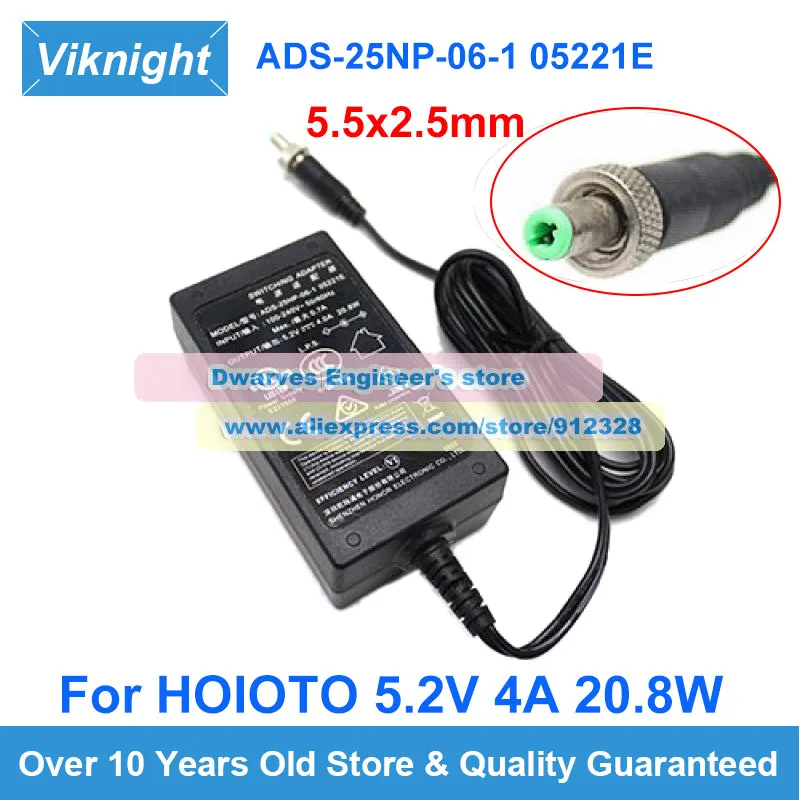 

Genuine 5.2V 4A 20.8W AC Adapter ADS-25NP-06-1 05221E Charger For HOIOTO Power Supply 5.5x2.5mm Plug With Metal Fastening