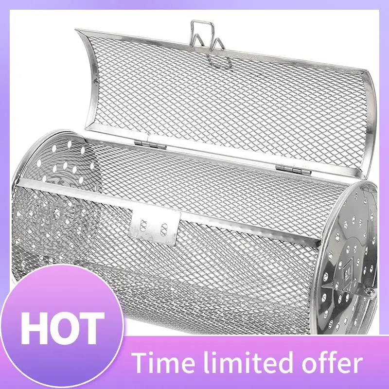 

1Set BBQ Rolling Grill Basket Rotisserie Basket Grill Accessory Oven Cage Stainless Steel