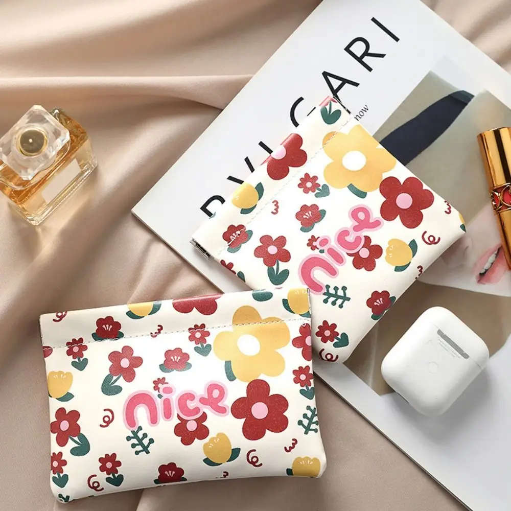 High Quality Automatic Closing Mini Cosmetic Bag Cartoon Pattern Soft Pu Leather Lipstick Bags Portable Makeup Pouch